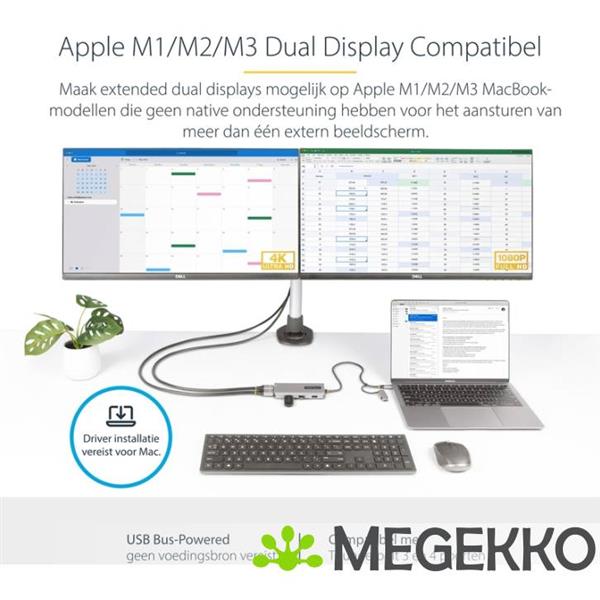 Grote foto startech.com usb c multiport adapter met ingebouwde usb c naar usb a dongle dual hdmi 4k30hz 1080p computers en software overige computers en software