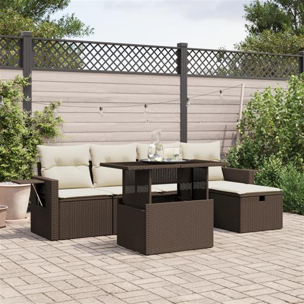 Grote foto vidaxl 6 delige loungeset met kussens poly rattan bruin tuin en terras tuinmeubelen