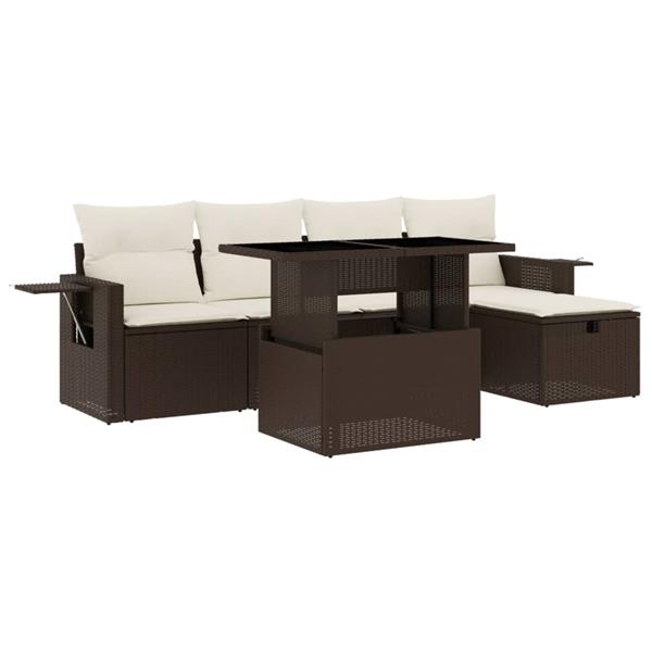 Grote foto vidaxl 6 delige loungeset met kussens poly rattan bruin tuin en terras tuinmeubelen