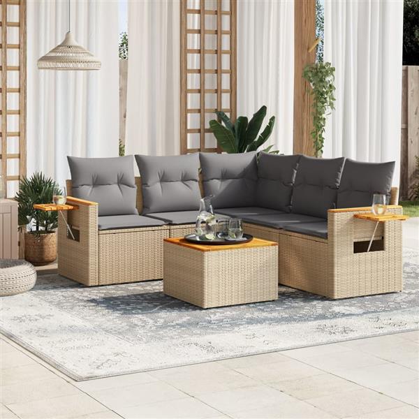 Grote foto vidaxl 6 delige loungeset met kussens poly rattan beige tuin en terras tuinmeubelen