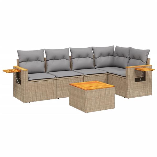 Grote foto vidaxl 6 delige loungeset met kussens poly rattan beige tuin en terras tuinmeubelen