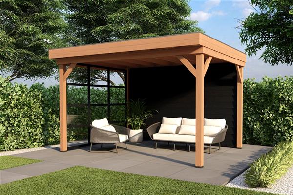 Grote foto overkapping smooth serie 3 douglas 400 x 400 cm fijnbezaagd tuin en terras tuinhuisjes en blokhutten