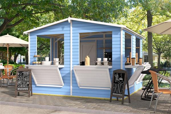 Grote foto kiosk moose tuin en terras tuinhuisjes en blokhutten