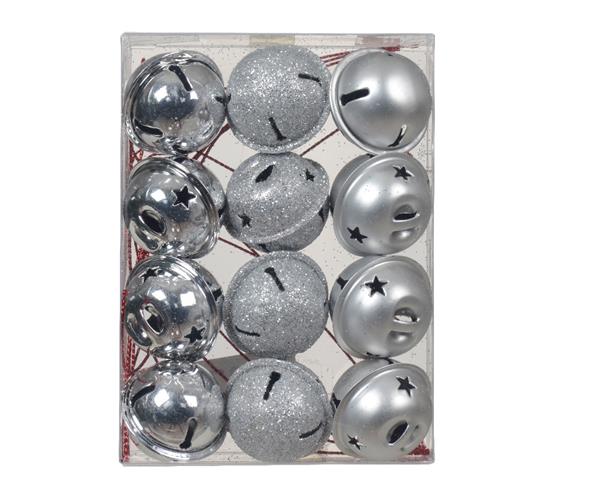 Grote foto christmas bells kerstbelletjes zilver 25 mm doosje van 12 stuks glans mat en glitter wedding verzamelen overige verzamelingen