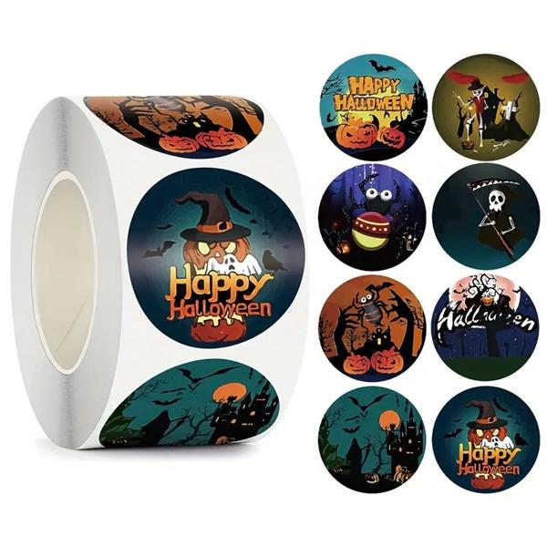 Grote foto 500 stickers labels happy halloween pompoen 8 verschillende soorten rol etiketten rol etikette verzamelen overige verzamelingen