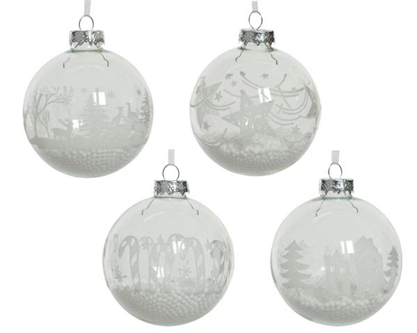 Grote foto kerstballen van glas transparant kerstprint snowflake etc 8 cm per doos 12 stuks supermooi gevul verzamelen overige verzamelingen