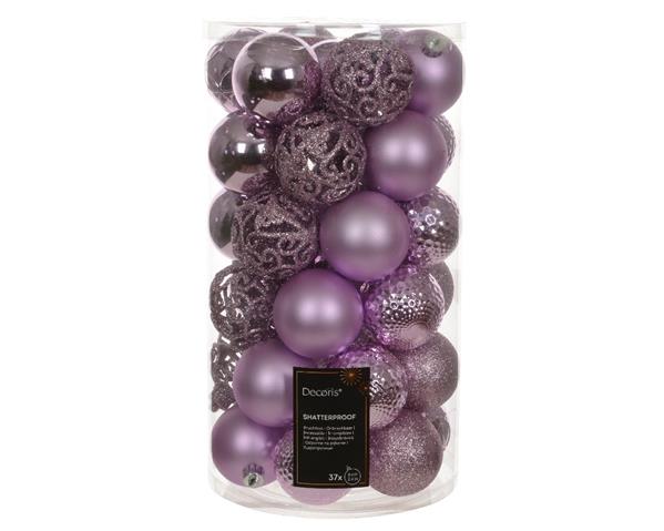 Grote foto kerstballen ornament kunststof fris lila 6 cm grote box 37 stuks bijzondere decoratie voor ker verzamelen overige verzamelingen