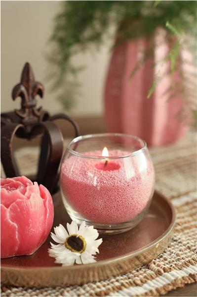 Grote foto burning candle kaarsenzand pearl sand 400g roze incl 4 lonten 50 branduren verzamelen overige verzamelingen