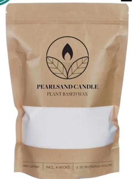 Grote foto burning candle kaarsenzand pearl sand 400g wit incl 4 lonten 50 branduren verzamelen overige verzamelingen