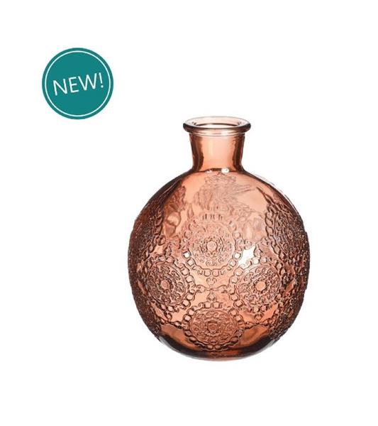 Grote foto gekleurd glazen flesje bologna vaasje kandelaar mahogany stuk bologna bottle 12 cm hoog 9.5cm verzamelen overige verzamelingen