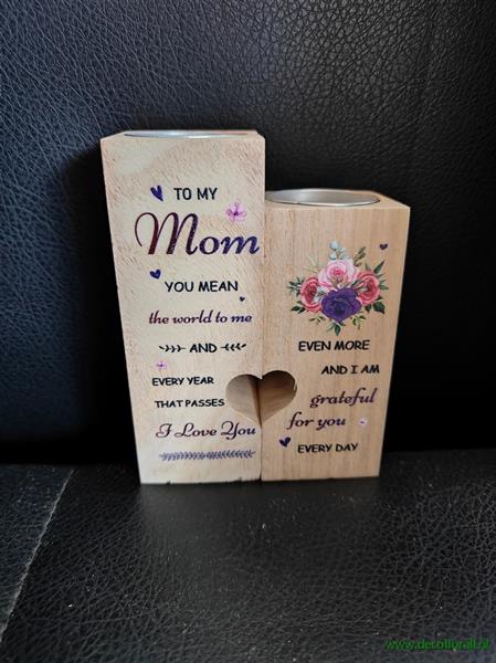 Grote foto houten duo met open hartje mom you mean the world voor waxine of kleine ledkaarsen gift geschenk verzamelen overige verzamelingen