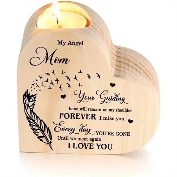 Grote foto houten hart voor waxine of kleine ledkaarsen my angel mom gift geschenk cadeau herinnering verzamelen overige verzamelingen