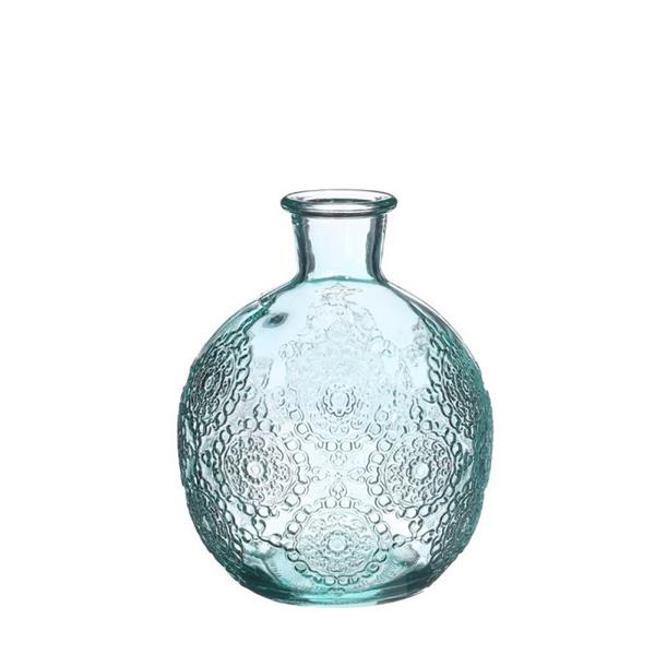 Grote foto gekleurd glazen flesje bologna vaasje kandelaar soft blue stuk bologna bottle 12 cm hoog 9.5cm verzamelen overige verzamelingen