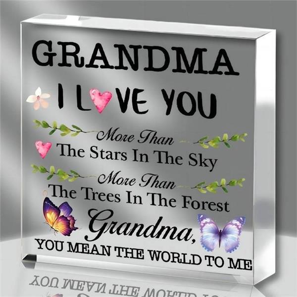 Grote foto plaquette vierkant van epoxy met bloem en vlinder grandma i love you 10 1 cm gift geschenk cadeau verzamelen overige verzamelingen