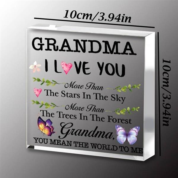 Grote foto plaquette vierkant van epoxy met bloem en vlinder grandma i love you 10 1 cm gift geschenk cadeau verzamelen overige verzamelingen