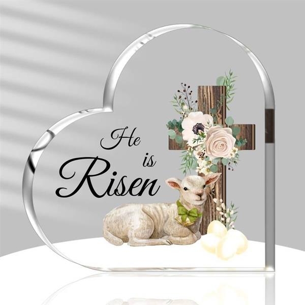 Grote foto hart van epoxy met kruis en lam he is risen 10 1 cm gift geschenk cadeau herinnering pasen verzamelen overige verzamelingen