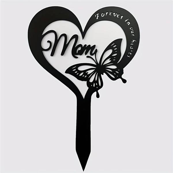 Grote foto grafdecoratie herdenkingsplaatje hart en vlinder forever in our hearts mom op steker verzamelen overige verzamelingen