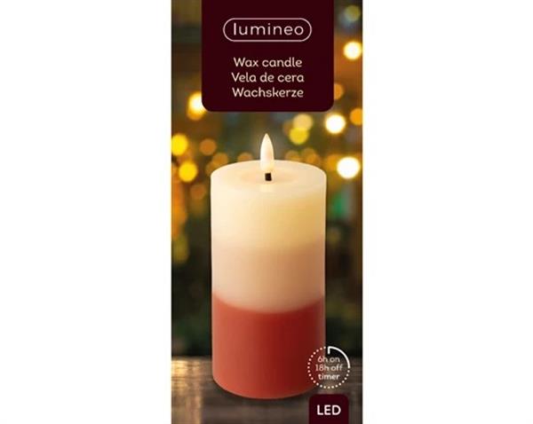Grote foto actie lumineo led kaars wax steady kan binnen met timer terra tricolor warm wit dia 7cm h 15cm verzamelen overige verzamelingen