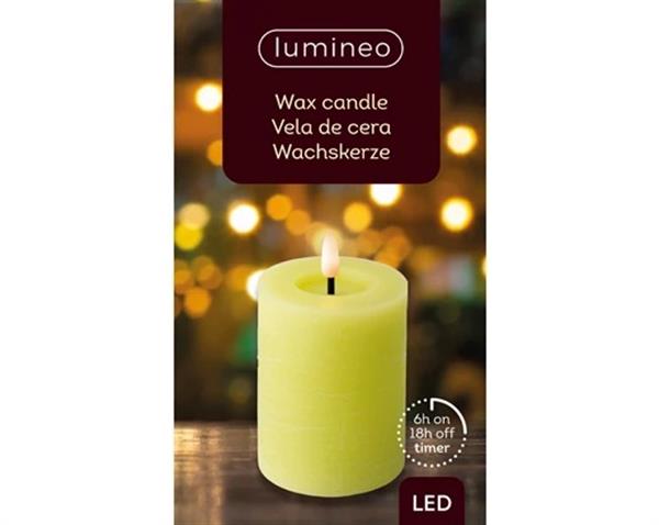 Grote foto actie lumineo led kaars wax steady kan binnen met timer groen warm wit dia7cm h 11.5cm st ledcan verzamelen overige verzamelingen