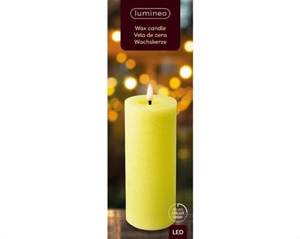 Grote foto actie lumineo led kaars wax steady kan binnen met timer groen warm wit dia 7cm h 19.4cm st ledca verzamelen overige verzamelingen