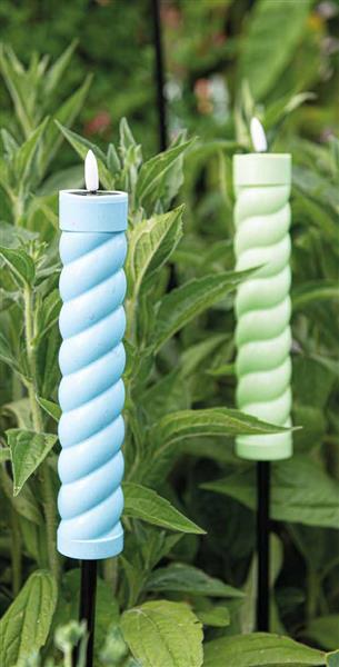 Grote foto ledfakkel solar anna collection led kaars met timer pastelgroen mintgroen swirl 21x4 cm op 76 c verzamelen overige verzamelingen