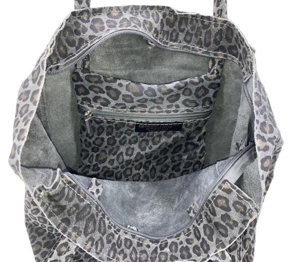 Grote foto luipaard grijs vera pelle wild leren shopper sieraden tassen en uiterlijk schoudertassen