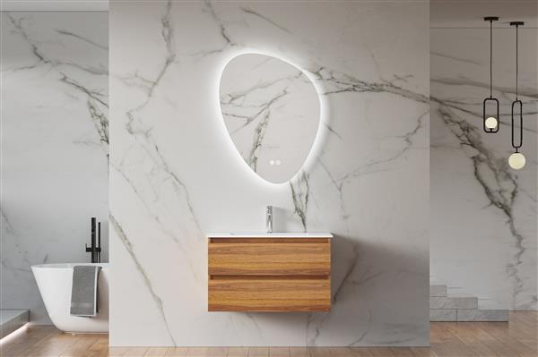 Grote foto hangend wastafelmeubel eiken kleur 80cm met wasbak doe het zelf en verbouw sanitair