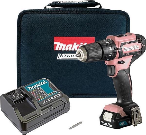 Grote foto makita hp333dsap roze accu klopboorschroefmachine 1x 2ah accu doe het zelf en verbouw gereedschappen en machines