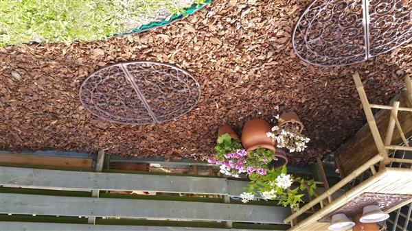 Grote foto deurmat halfrond ruitmotief en sierlijke krullen gietijzer lh46 tuin en terras tuindecoratie