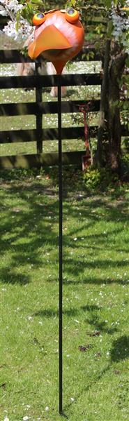 Grote foto tuinsteker vogelkop op stok 180cm. metaal tuin en terras tuindecoratie