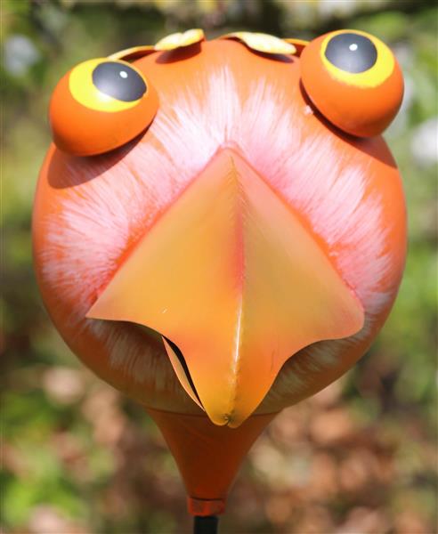 Grote foto tuinsteker vogelkop op stok 180cm. metaal tuin en terras tuindecoratie