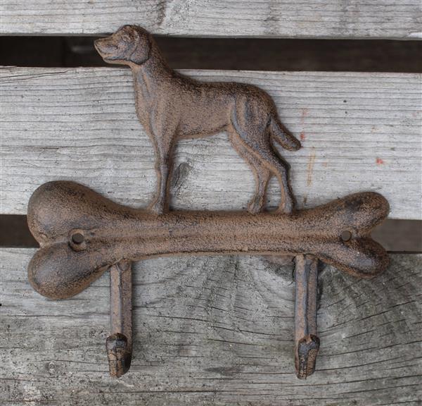 Grote foto kapstokhaak hond met kluif 2 haken gietijzer kh798 huis en inrichting woningdecoratie