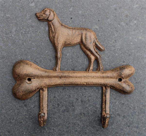 Grote foto kapstokhaak hond met kluif 2 haken gietijzer kh798 huis en inrichting woningdecoratie