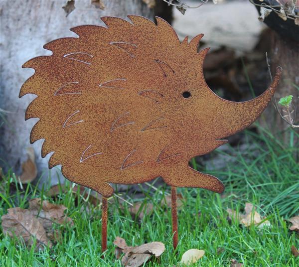 Grote foto tuinsteker egel stekelvarken roestkleurig metaal m se233 tuin en terras tuindecoratie
