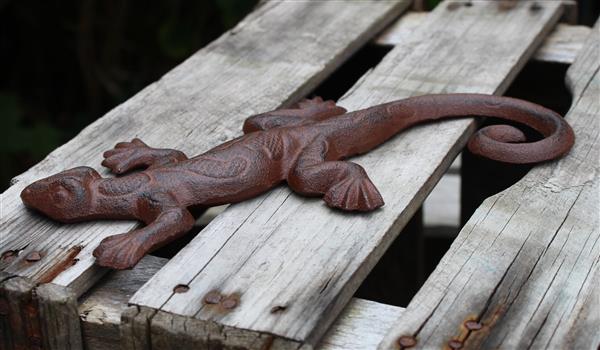 Grote foto salamander gekko 23 cm. gietijzer sg312 tuin en terras tuindecoratie