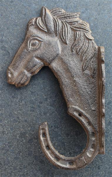 Grote foto kapstokhaak paard met hoefijzer gietijzer kh1744 huis en inrichting woningdecoratie