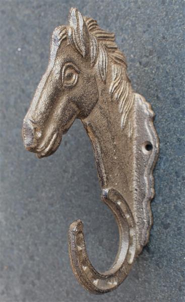 Grote foto kapstokhaak paard met hoefijzer gietijzer kh1744 huis en inrichting woningdecoratie
