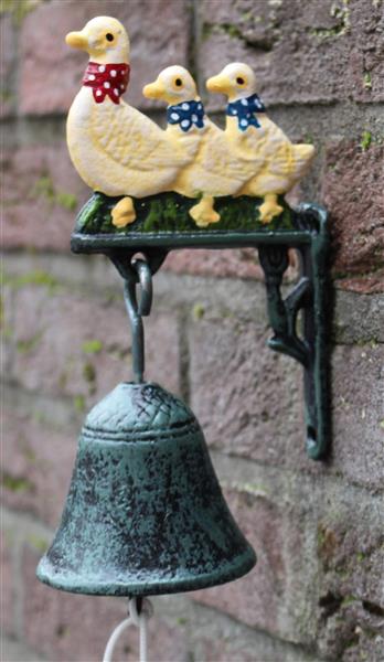 Grote foto deurbel eend gans met kuikens gekleurd gietijzer db190 tuin en terras tuindecoratie