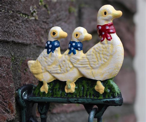 Grote foto deurbel eend gans met kuikens gekleurd gietijzer db190 tuin en terras tuindecoratie