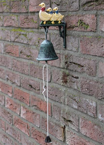 Grote foto deurbel eend gans met kuikens gekleurd gietijzer db190 tuin en terras tuindecoratie