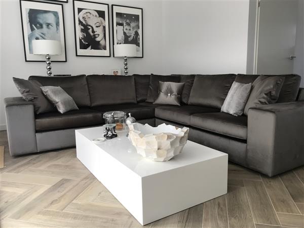 Grote foto velours hoekbank op maat 275cmx200cm huis en inrichting bankstellen