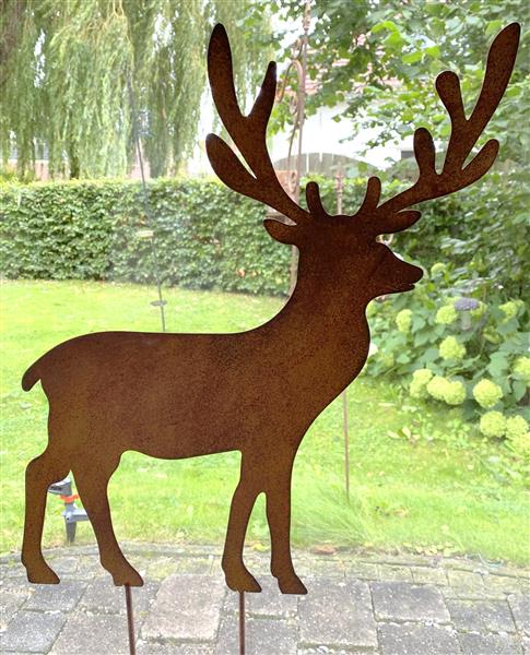 Grote foto tuinsteker hert hinde roestkleurig metaal sh335 tuin en terras tuindecoratie