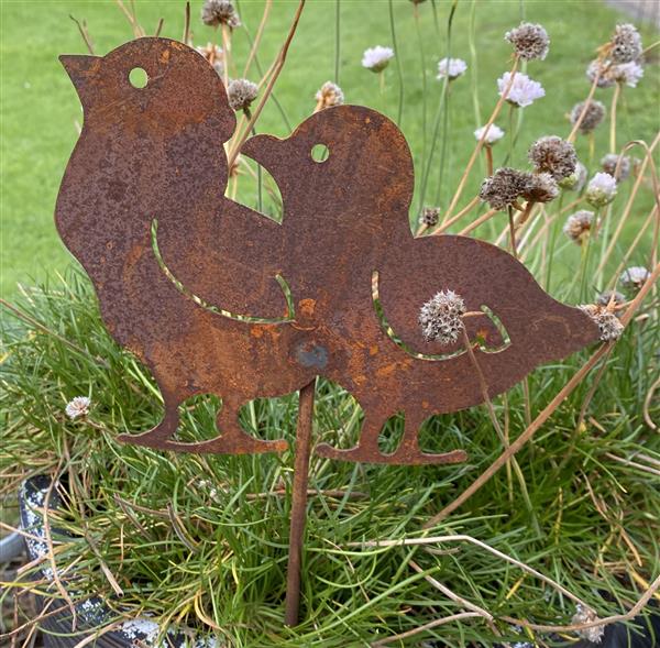 Grote foto tuinsteker kuikens vogels roestig cortenstaal sv215 tuin en terras tuindecoratie