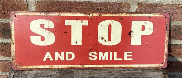 Grote foto tekstbord stop and smile metaal tb118 huis en inrichting woningdecoratie
