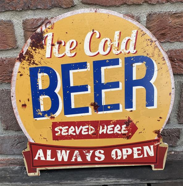 Grote foto tekstbord ice cold beer served here always open huis en inrichting woningdecoratie