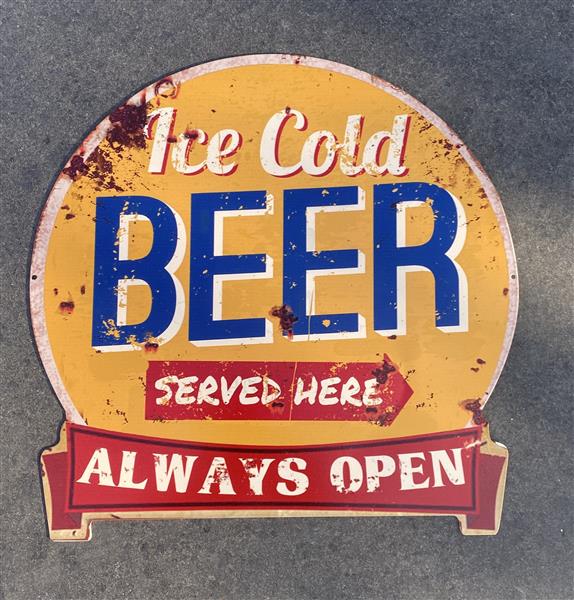 Grote foto tekstbord ice cold beer served here always open huis en inrichting woningdecoratie