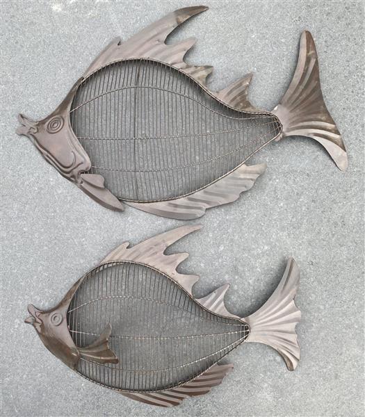 Grote foto muurhanger vis metaal donkerbruin 3d groot metaal tuin en terras tuindecoratie