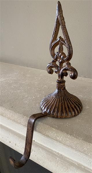 Grote foto stocking hanger franse lelie met lange haak kasthaak gietijzer xm449b huis en inrichting woningdecoratie