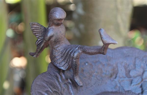 Grote foto vogelschaal vogelbad engel elfje op hoge voet gietijzer vb203 verzamelen overige verzamelingen