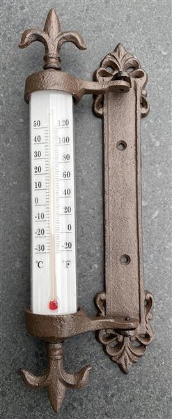 Grote foto kozijnthermometer franse lelie raamthermometer gietijzer tuin en terras tuindecoratie
